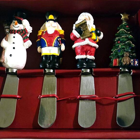 Vintage Cheese-Butter Spreader Knives Santa, Christmas Tree, Nutcracker, Snowman - Picture 4 of 4